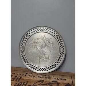 Dogwood Flower Hammer Aluminum Pierced Round Serving Tray